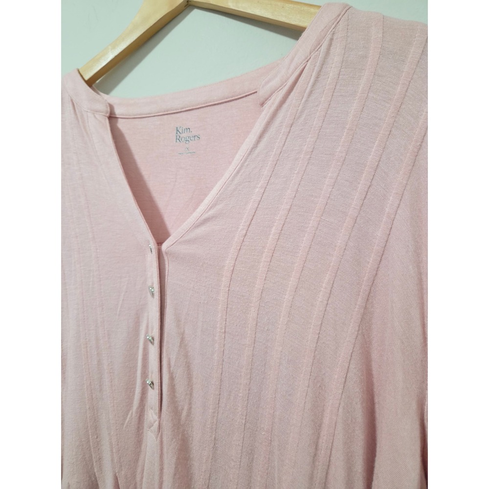 Kim Rogers Pink Pintuck V-Neck Roll-Tab Sleeve Knit Top 1X Plus Size - Picture 2 of 5